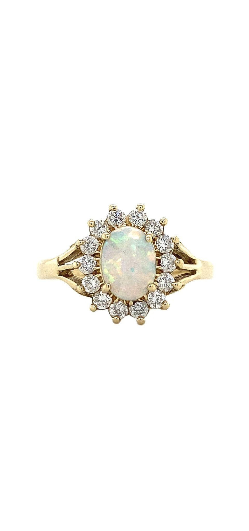 Vintage 14K Gold Ring with Opal and Cubic Zirconia